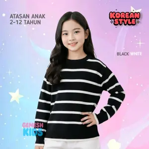 Baju Atasan Blouse Sweater Blaster Mix Queen Rajut Anak Perempuan Usia 2-12 Tahun Motif Korean Style - Fashion Kids Cewek Lengan Panjang Kemeja/Blouse salur