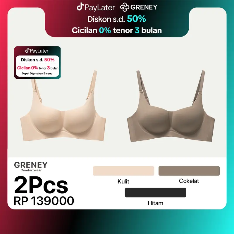 GRENEY-Gbras-(2pcs)Bra Cup Petak Push Up Bra Wanita Bh Comfortable Breathable Sport Tanpa Kawat Busa-89740/89990 0