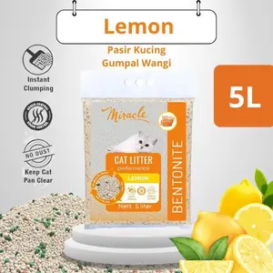 Pasir Kucing Miracle Bentonite Gumpal Wangi Aroma Lemon 5 Liter