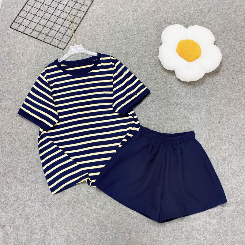  Set áo quần  CÓ LẺ ÁO  QUẦN  bigsize nữ áo thun cổ tròn tay ngắn kẻ sọc vải thun cotton kèm quần đùi dáng chữ A lưng thun co giãn - A308+Q500 