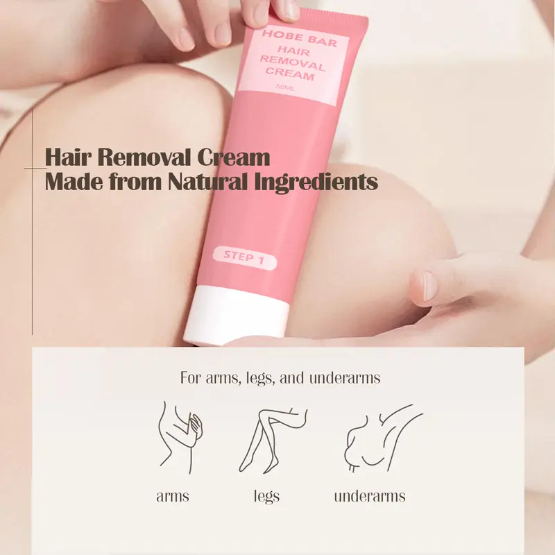 HOBE BAR Gentle Hair Removal Cream with Plant Extracts, Suitable for Both Men and Women (50 ml Depilatory Cream + 30 ml Repair Gel) / Krim Perontok Bulu dengan Ekstrak Tanaman, Cocok untuk Pria dan Wanita (50 ml Krim Depilator + 30 ml Gel Pelembap) Waxing 5