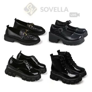 SOVELLA Rachel Sepatu Kerja Fashion Boots Kasual Hitam Polos Nyaman Wanita Karet Shoes