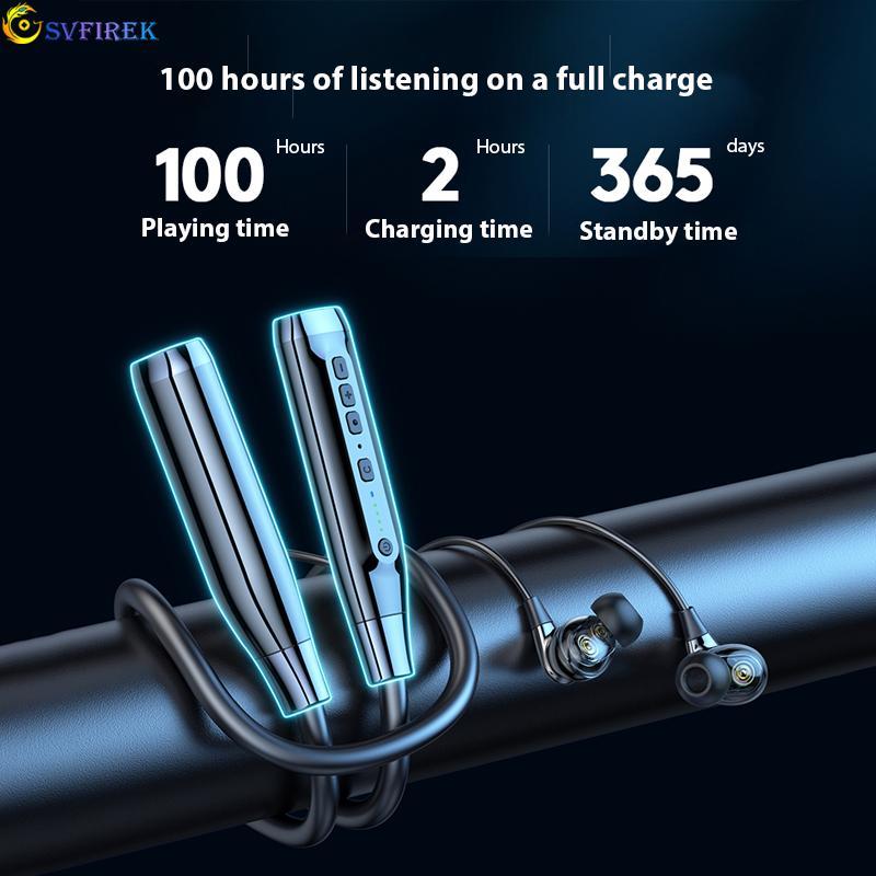ROR - Tai nghe Bluetooth không dây đeo cổ, 4 loa, tai nghe bass, tai nghe thể thao, tai nghe không dây, giảm tiếng ồn thông minh, âm thanh nổi hai tai 9D, IPX5, chống thấm mồ hôi, thời gian chơi 100 giờ Nhét Tai Nghe Nhạc Earphone 2