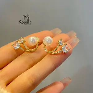 Anting Janet Mutiara Zircon Aksesoris Wanita Terbaru Model Simple Elegan Gold Kekinian