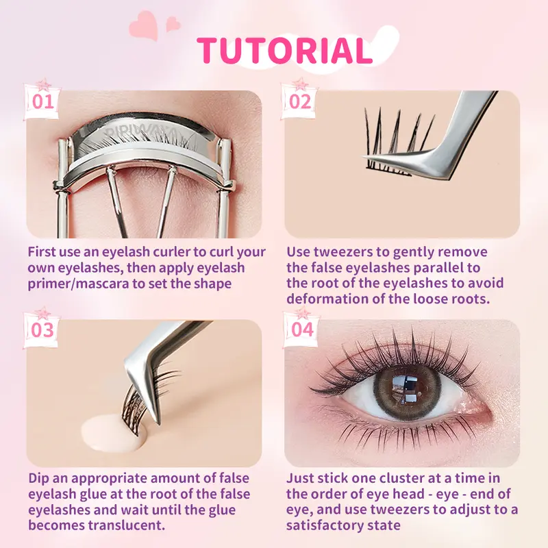 PIPIWAYA Paket Ekstensi Bulu Mata Idol Eyelash Extension 10-12mm - Klaster Bulu Mata Tipis, Lengkungan C+, Tampilan Natural, Termasuk Bulu Mata Bawah, Dapat Dipakai Ulang, Lash Clusters Cocok untuk DIY di Rumah 7