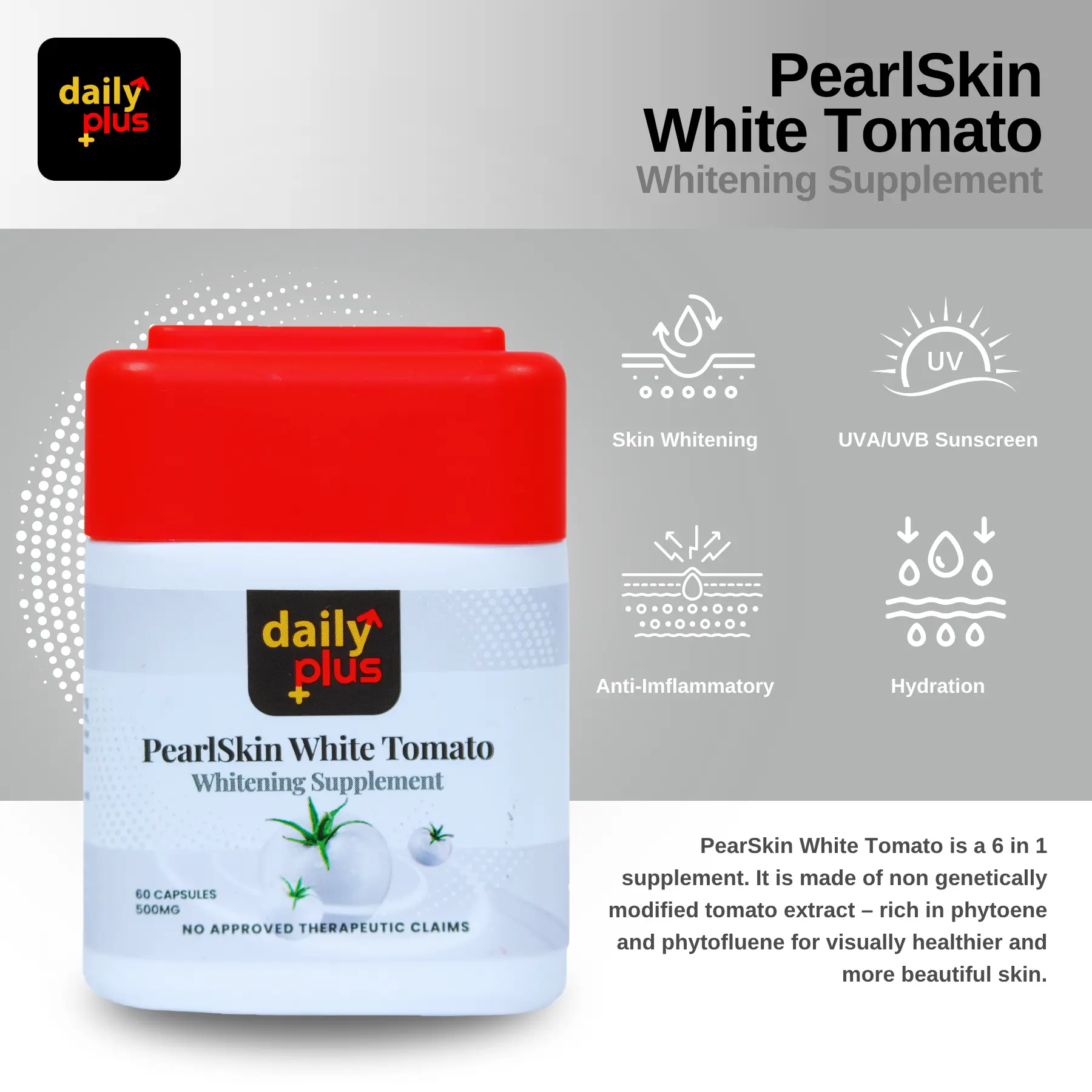 daily plus glutathione FDA Advisory No.2024-1094 || Public Health Warning Against the Purchase and  Consumption of the Unregistered Food Supplement “DAILY PLUS PearlSkin White  Tomato (Whitening Supplement)”