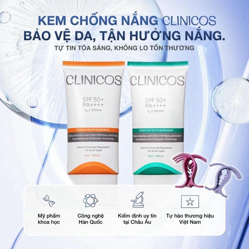 MUA 1 TẶNG 1 KEM CHỐNG NẮNG CLINICOS Nâng tone cho da nhạy cảm tone-up Sensitive truth Sunscreen SPF 50 PA++++ 50ML Skincare tặng thêm kẹp tóc
