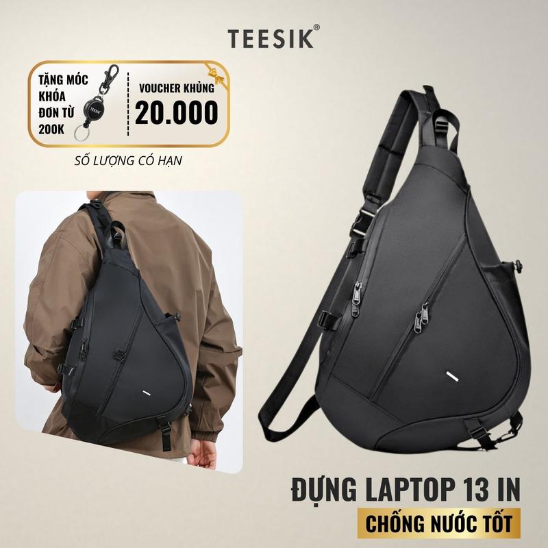 Túi đeo chéo nam TEE SIK túi chéo nam đeo vai vải canvas cao cấp đựng laptop 13 in bag màu đen TS56