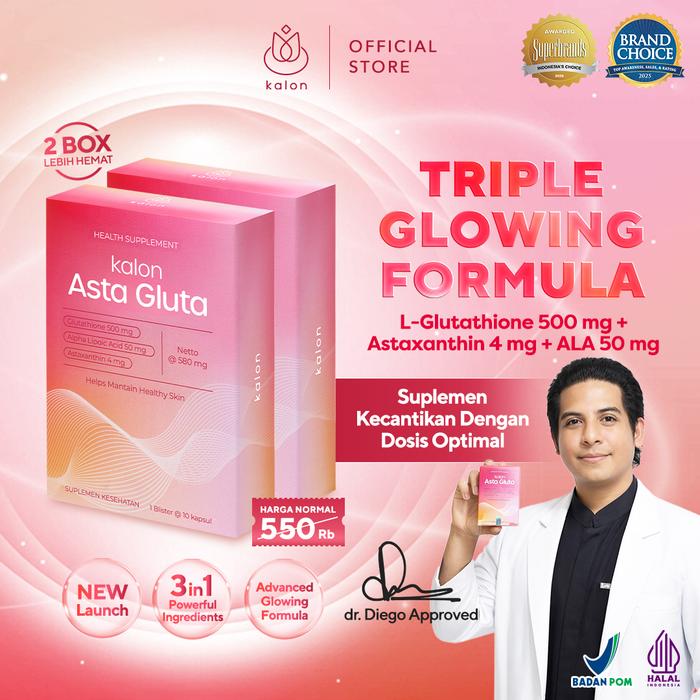 asta glutathione Promo Kalon Gluta | L-Glutathione 500mg + Astaxanthin 4mg + ALA 50mg | Suplemen Kulit Cerah Glowing & Antioksidan BPOM | Suplement Whitening Capsule | Whitening Booster Suplemen Kecantikan fda warning bpc 157 Bulk Savings:2 Pack blog-superbcomplex-product-bundlestarter