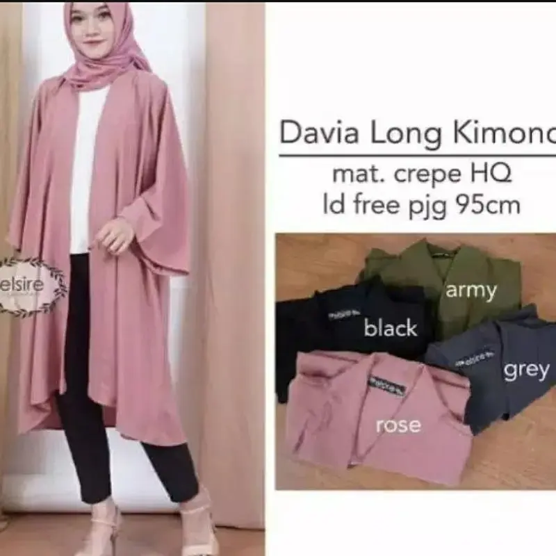 Davia Long Outer Cardingan Kimono Hijab Muslimah Panjang Atasan Wanita Baju Fashion Wanita Cardigan Muslim Fit Oversize Tebal Basic Kardigan Cod 4