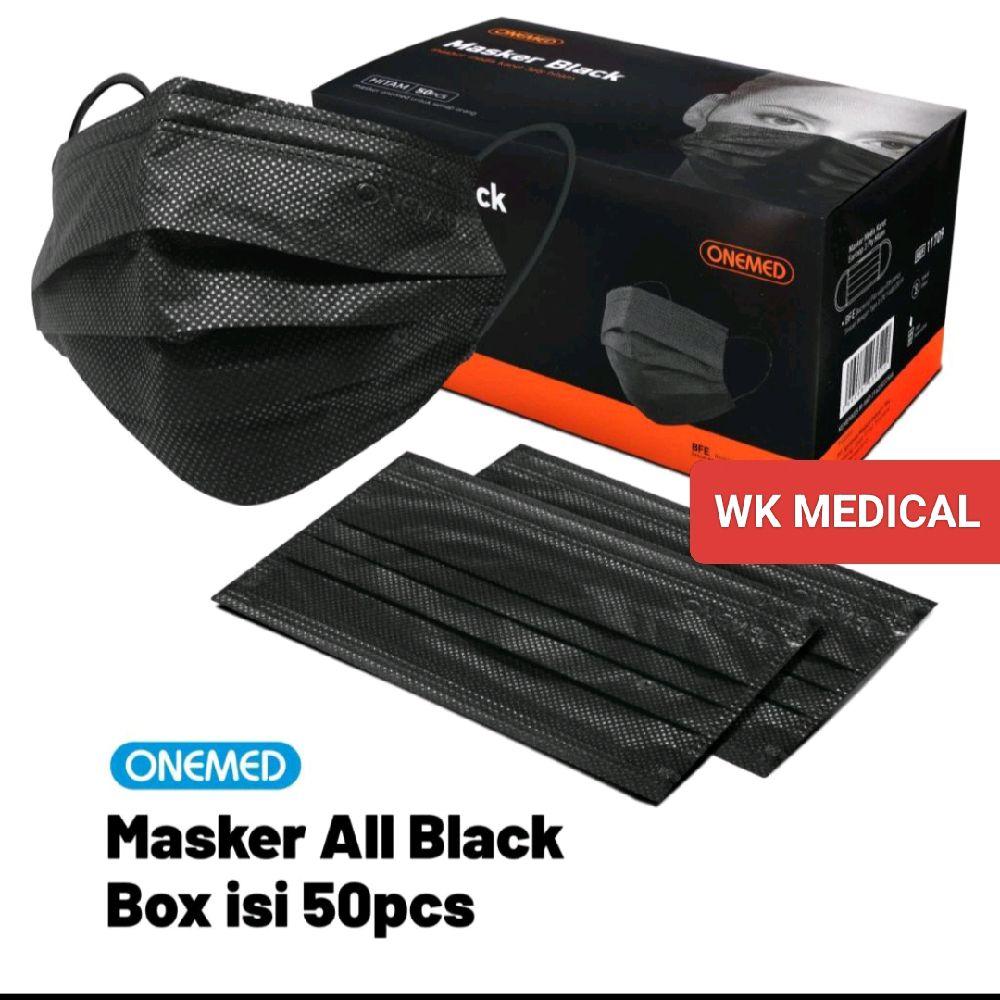 Masker karet bedah ALL HITAM BLACK JUMBO isi 50 PCS 3 PLY ONEMED