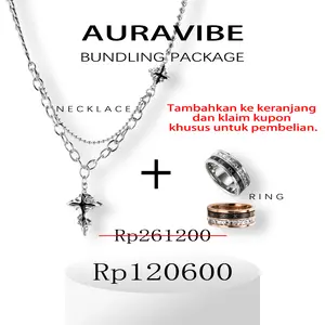 AURAVIBE Kalung&Cincin rantai liontin salib bergaya hip-hop trendi dan cincin putar angka Romawi berbahan titanium berhias berlian merupakan aksesori unisex yang mewah, unik dan keren.