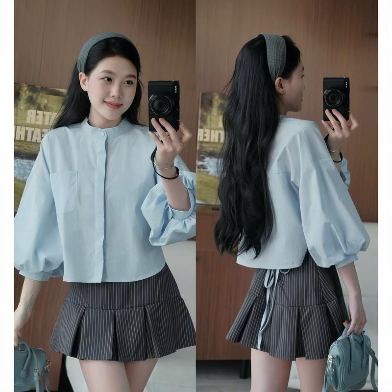  Áo sơ mi kiểu nữ SM415 chất đũi lì họa tiết babydoll tay bồng buộc dây tiểu thư thời trang nữ Hàn Quốc Kozoda 