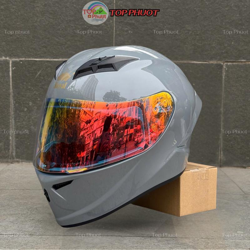 Mũ bảo hiểm Fullface 2 kính Royal M266 màu xám xi măng chính hãng cao cấp - Tặng khăn trùm đầu ninja, đệm lót cằm cho nón fullface