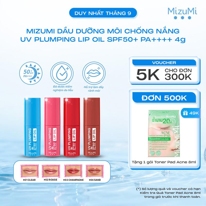MizuMi Son dưỡng môi chống nắng UV Plumping Lip Oil SPF50+ PA++++ 4g