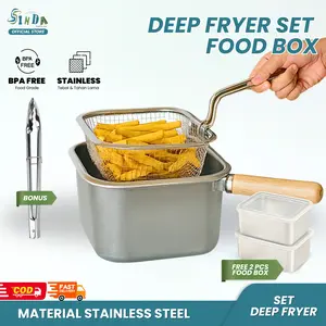 [SINDA] Deep Frypan Square Stainless Steel Panci Goreng Kotak Anti Lengket BPA Free Bonus 2 Pcs Food Box Mini Material Stainless Steel