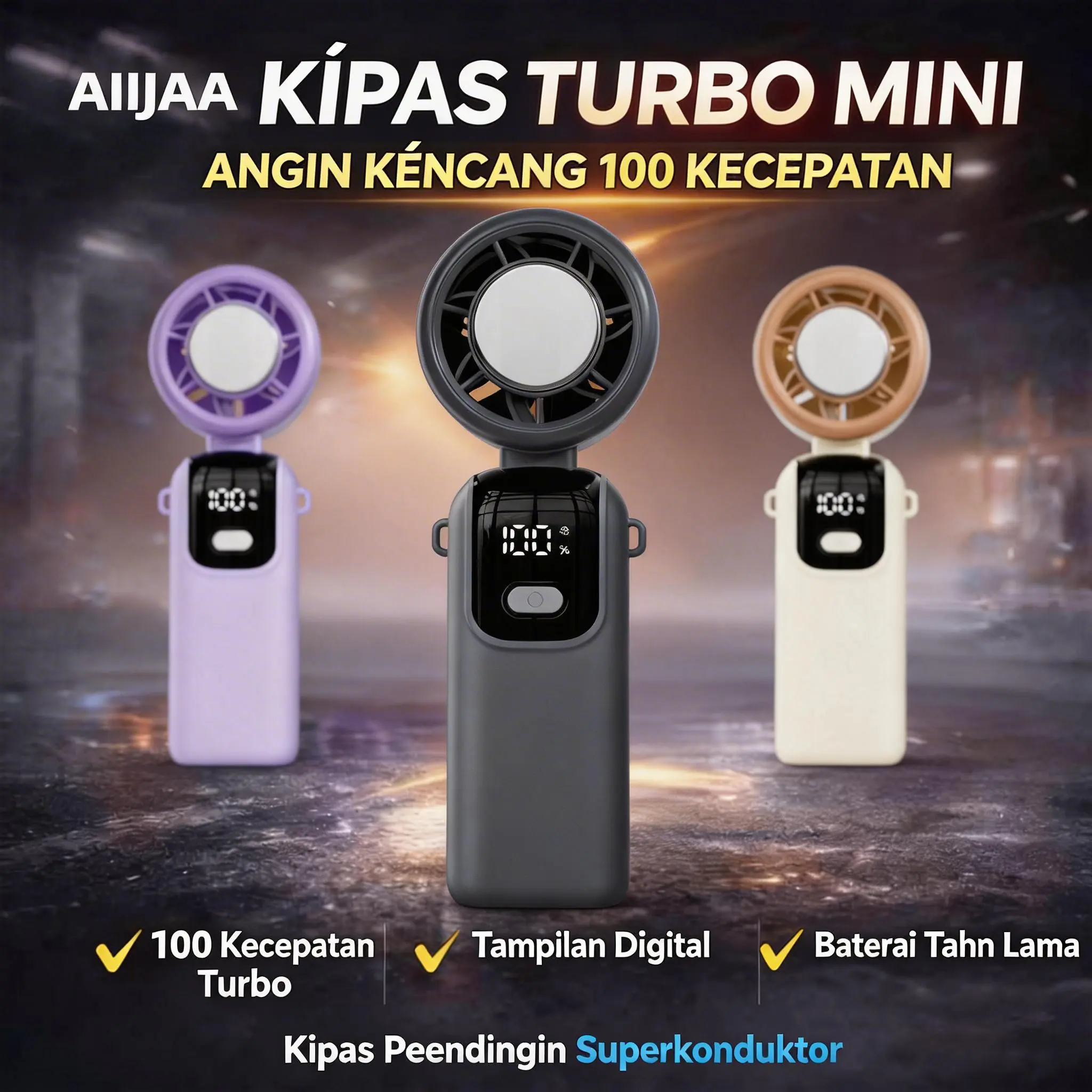 【Gratis Ongkir】Kipas Tangan Turbo Pendingin 20000mAh, 100 Tingkat Kecepatan, Layar LED, Cas Cepat USB-C, Sejuk & Aman untuk Anak