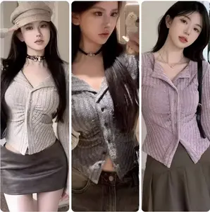 25OCLOCK - Atasan Wanita kerah V-Neck Strechy Rib Knit Lembut /  Lengan Panjang Lengan Pendek Slim Fit Basic Knitwear