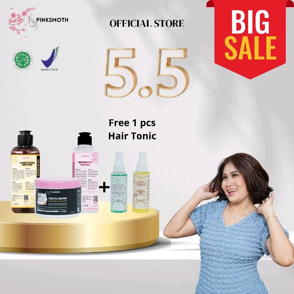 NEW PACKAGING!!! [COMB0 4] PINKSMOTH PAKET SMOOTHING TANPA CATOK BPOM. shampo condi tonic smooth Haircare