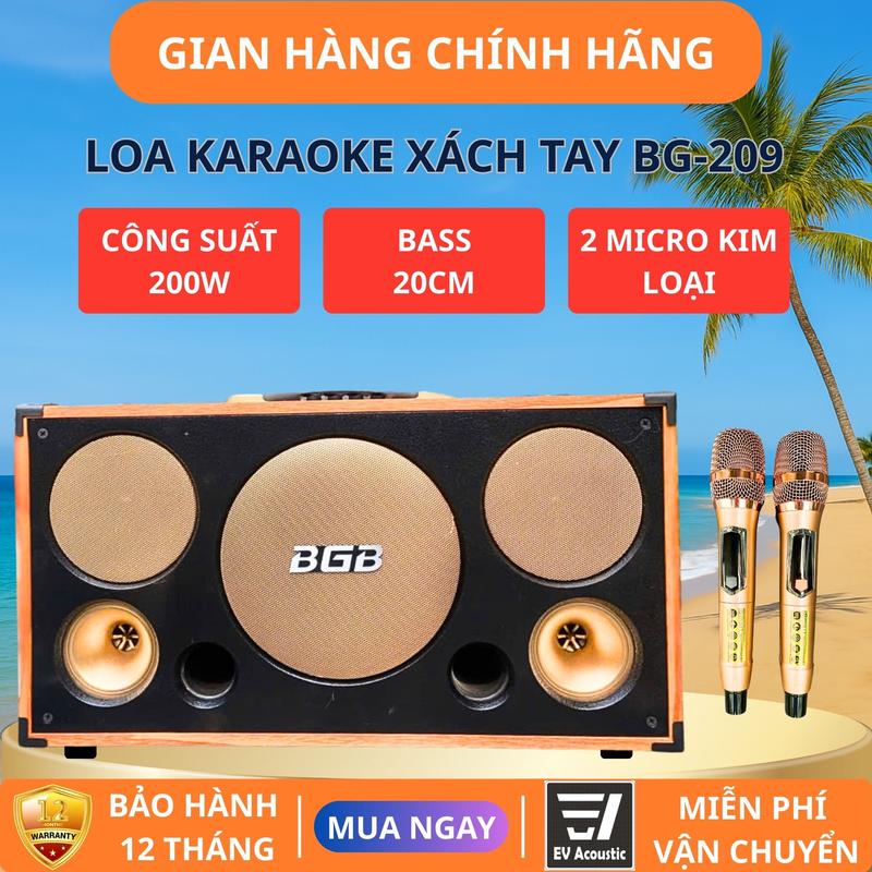 Loa Karaoke Xách Tay BG-209 | Công Suất 200W | Bass 20cm | 3 Đường Tiếng | Bluetooth 5.0 | Micro Kim Loại Cao Cấp