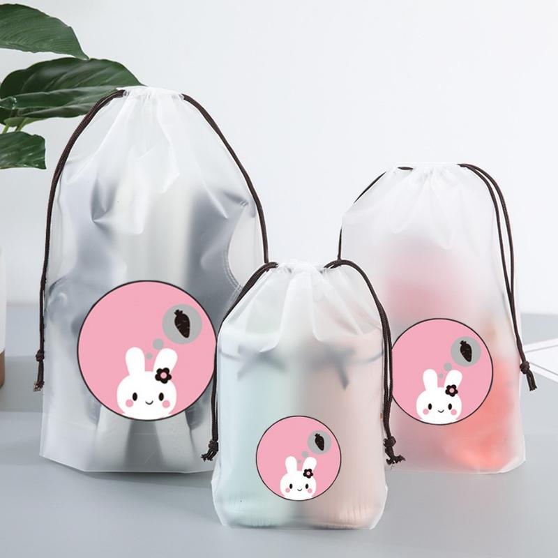 HL0072 Random 10 pcs Tas Serut Pouch Transparan Motif Karakter Travel Storage Bag Make Up Organizer Anti Air 1