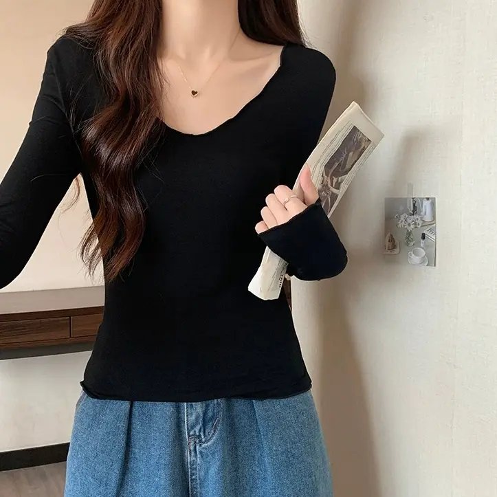 Baju Kaos Lengan Panjang Tipis Slim Fit U Neck Polos 2