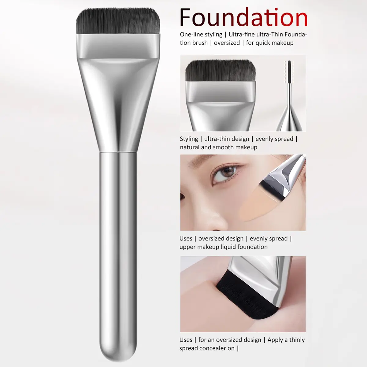 Single silver foundation brush can also be used for contour brush, mask brush, nail cleaning brush, contour brush, smear brush, large cleaning brush, factory direct sales FINDCOLOR