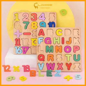 LAKOE Mainan puzzle kayu edukasi anak jigsaw puzzle anak motif huruf & nomor Games Toys