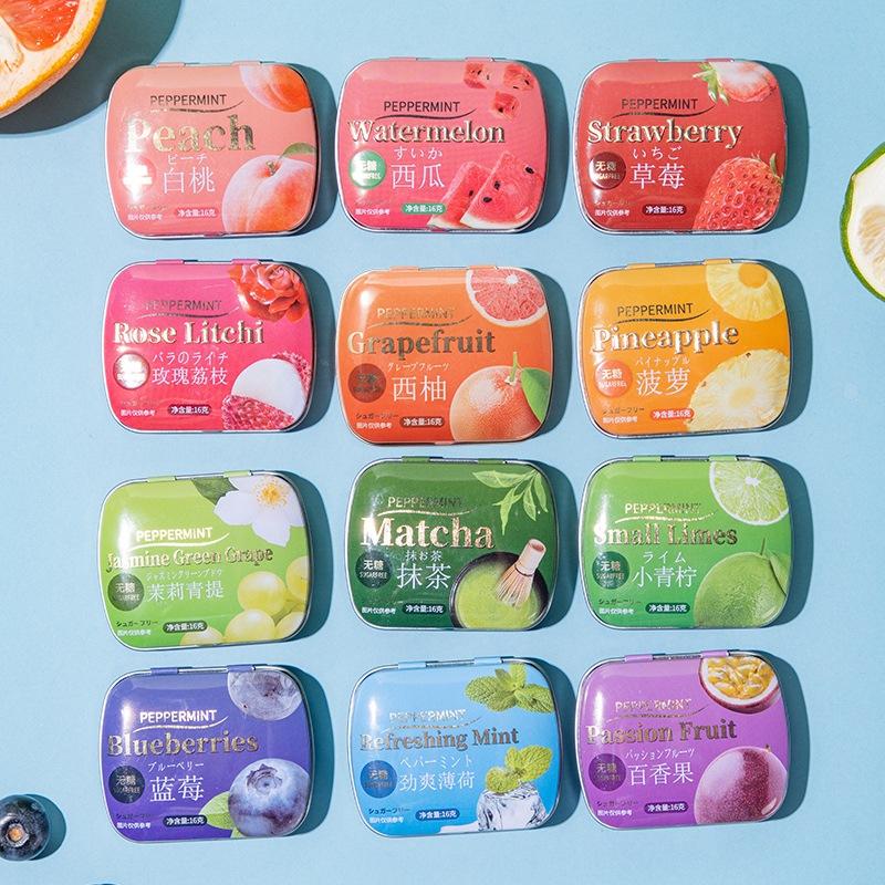 combo hộp Kẹo ngậm trái cây hộp thiếc Kẹo băng giá bạc hà the mát hương trái cây đủ vị Kẹo ngậm hoa quả