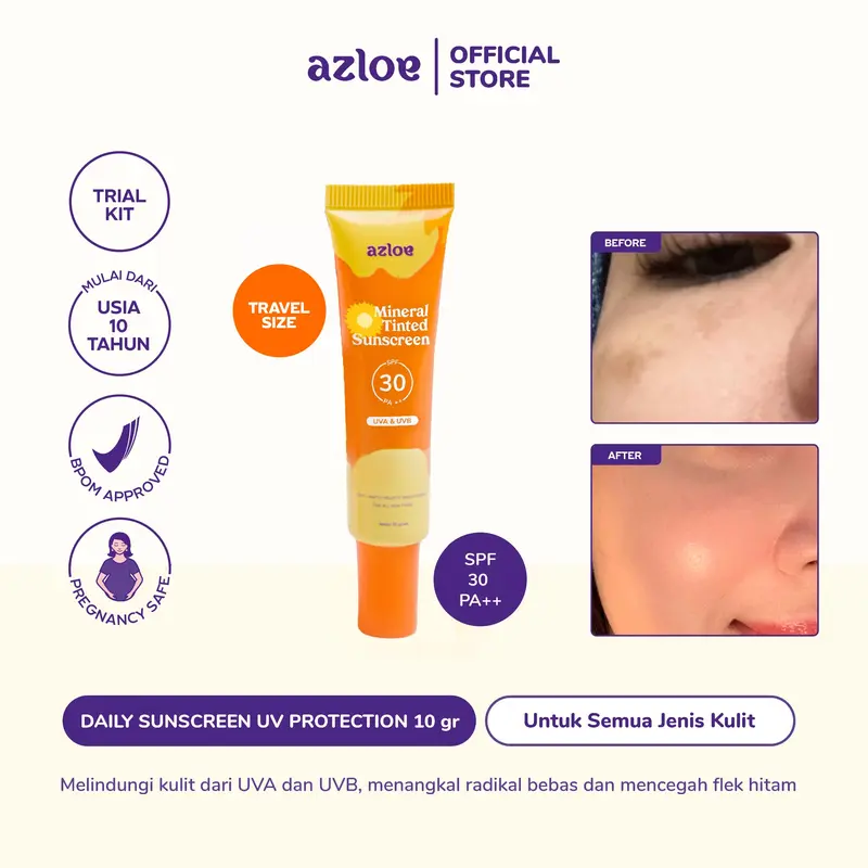 [TRAVEL SIZE] AZLOE TINTED SUNSCREEN HYBRID KULIT BERMINYAK BERJERAWAT [AZLOE TELAH UJI SPF] D 6
