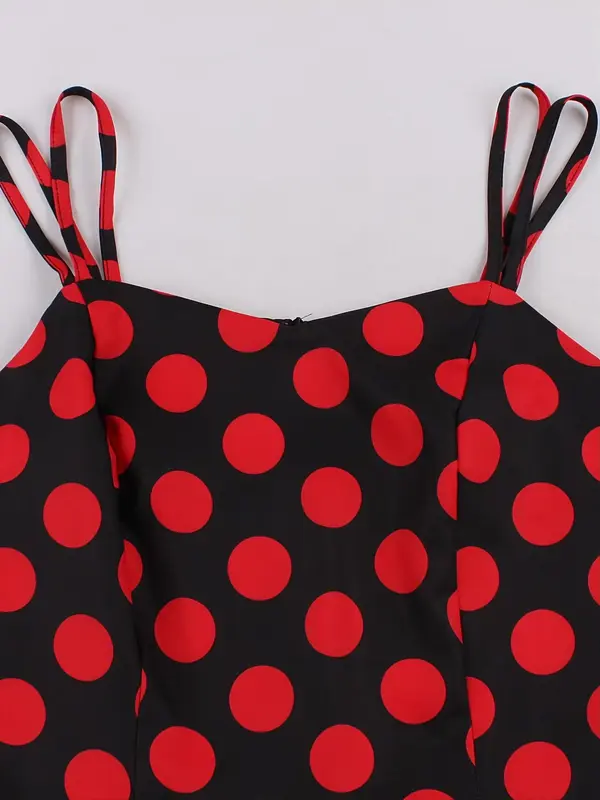 Women's Polka Dot Print Double Strap Tie Front Cami Dress, Elegant Sleeveless Midi Dress for Holiday Vacation Party, Ladies Clothes, Dresses Summer 2