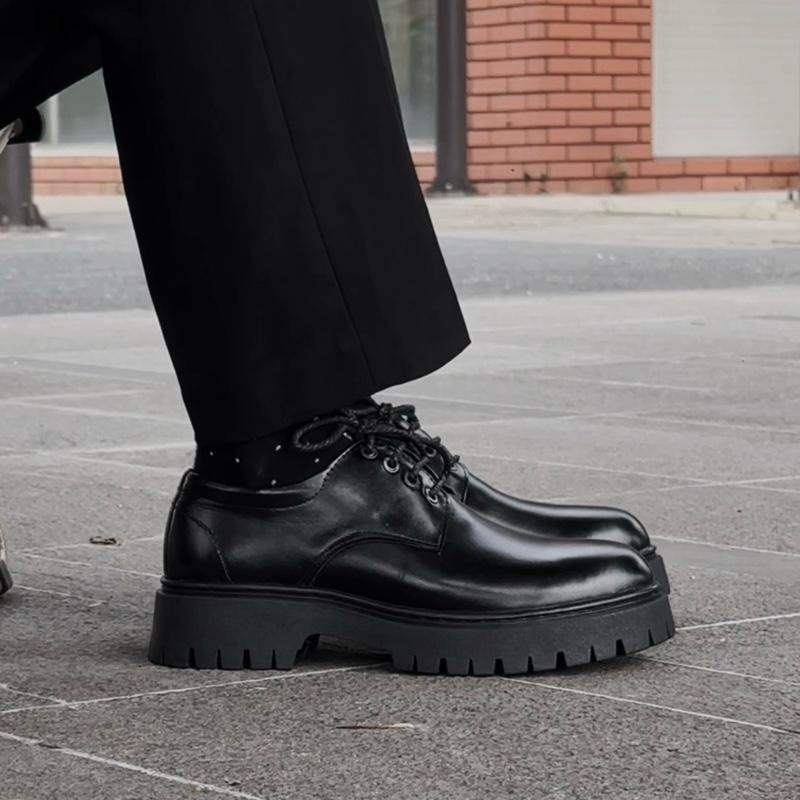 Giày Da Nam Giày Chunky Derby đế khâu chắc chắn tăng chiều cao 5cm da bò cao cấp from mới 2025 size 38-44