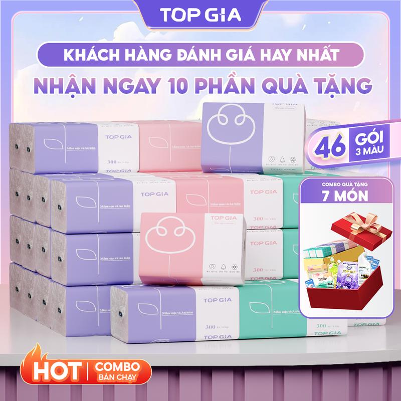 [GIẤY LỤA] Thùng 46 gói giấy 3 màu TOPGIA chính hãng - Giấy rút để bàn 4 lớp mềm mịn - giấy ăn cao cấp Đạt Chuẩn Bộ Công Thương Top Gia Hà Nội F0100