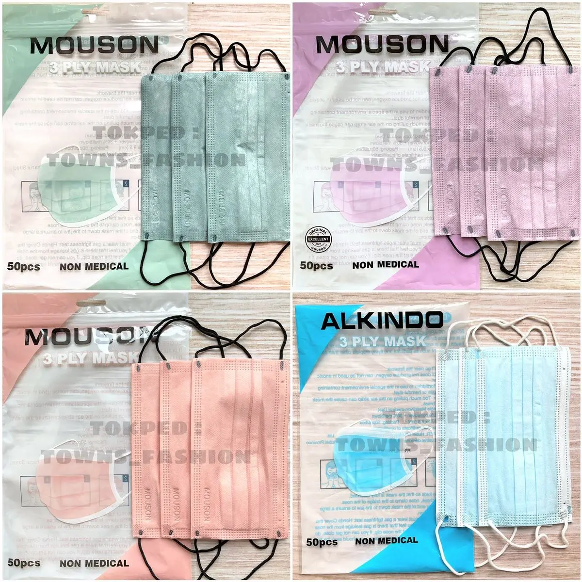 Masker 3ply Alkindo / Mouson isi 50pcs - Disposable Face Mask