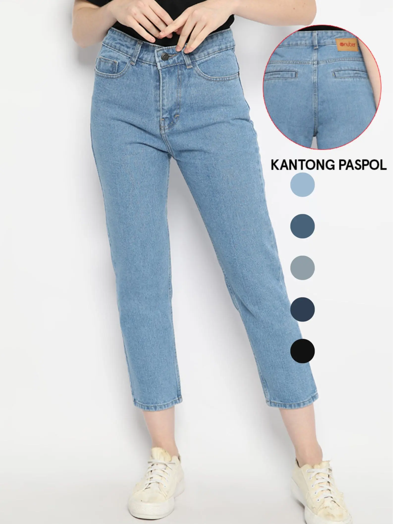 NUBER Boyfriend Celana Panjang Highwaist Passepoile Jeans EDELWEISS All Warna Hitam Biru