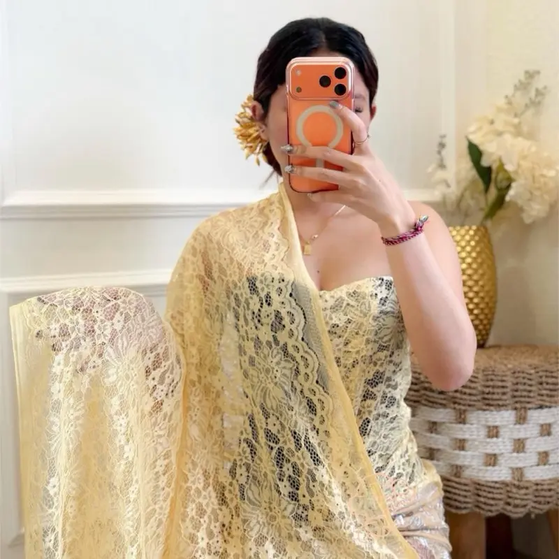 Kain lace import spesial butter yellow ukuran 1,4 m