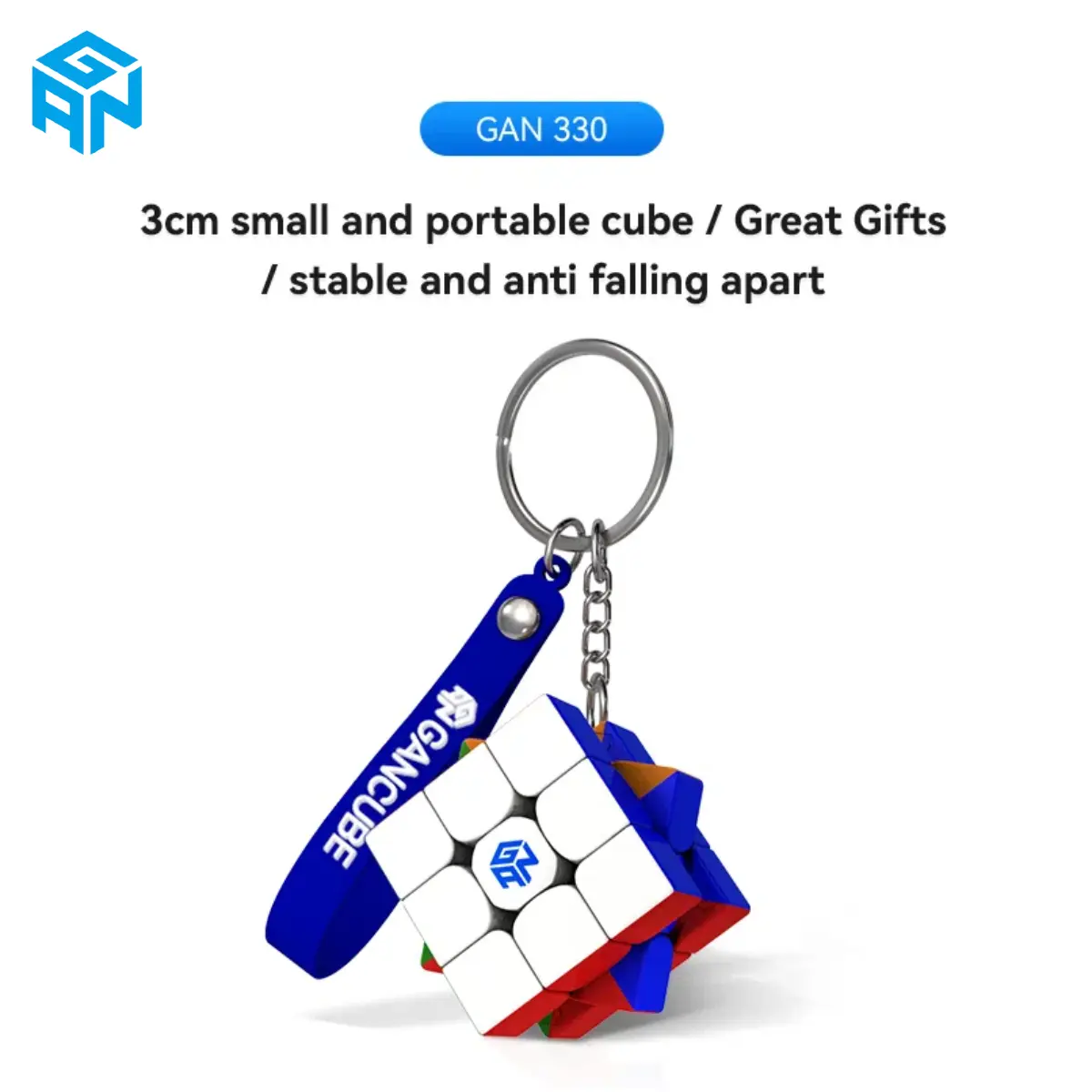 GAN 330, Cincin Kunci Kiub 3x3 Rantai Kunci Kiub Kelajuan Gan Mainan Mini Hadiah Versi Standard (1 / 2 ") magic  cube