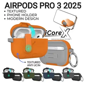 Casing Tekstur Shockproof Airpods Pro3 2025 | Pro 3rd Generation | Pro Gen 3 Safety Lock Case Airpod Textured Color Modern Design With Phone Stand Holder | Anti Licin