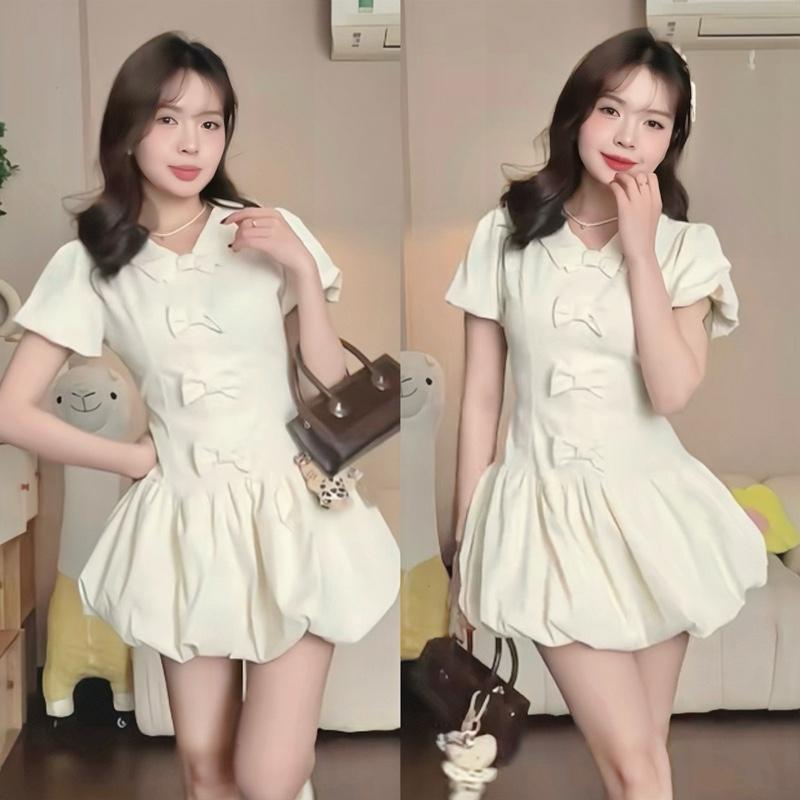 Váy bồng xoè dáng bí thường mặc dáng ngắn đính nơ tay bồng kèm quần bảo hộ dilyshop - V89