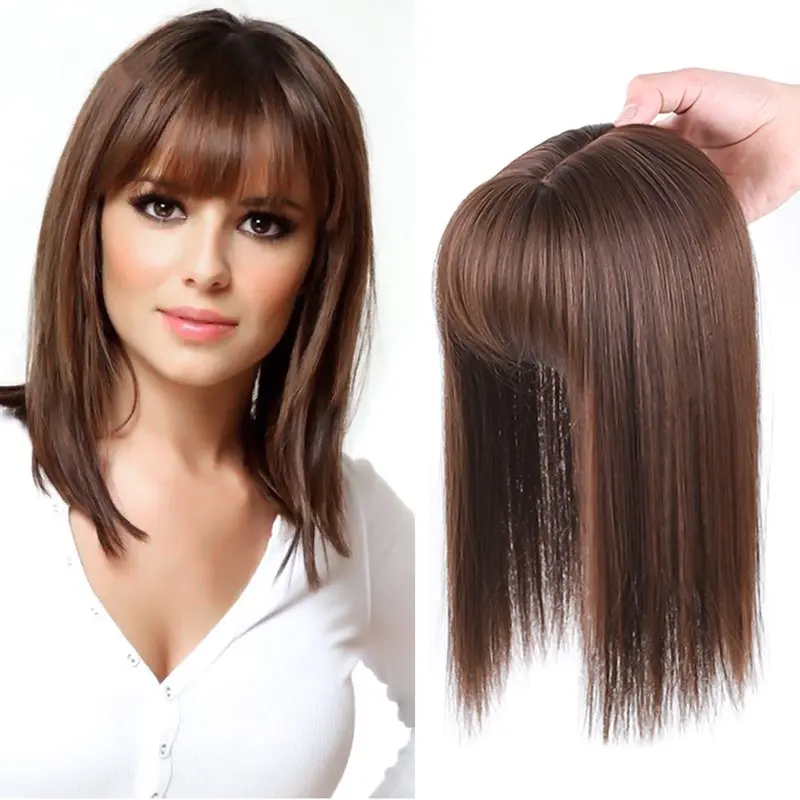 New Fashion Wig Piece Women's Air bangs Long straight hair One piece top hair patch naturally covers white hair