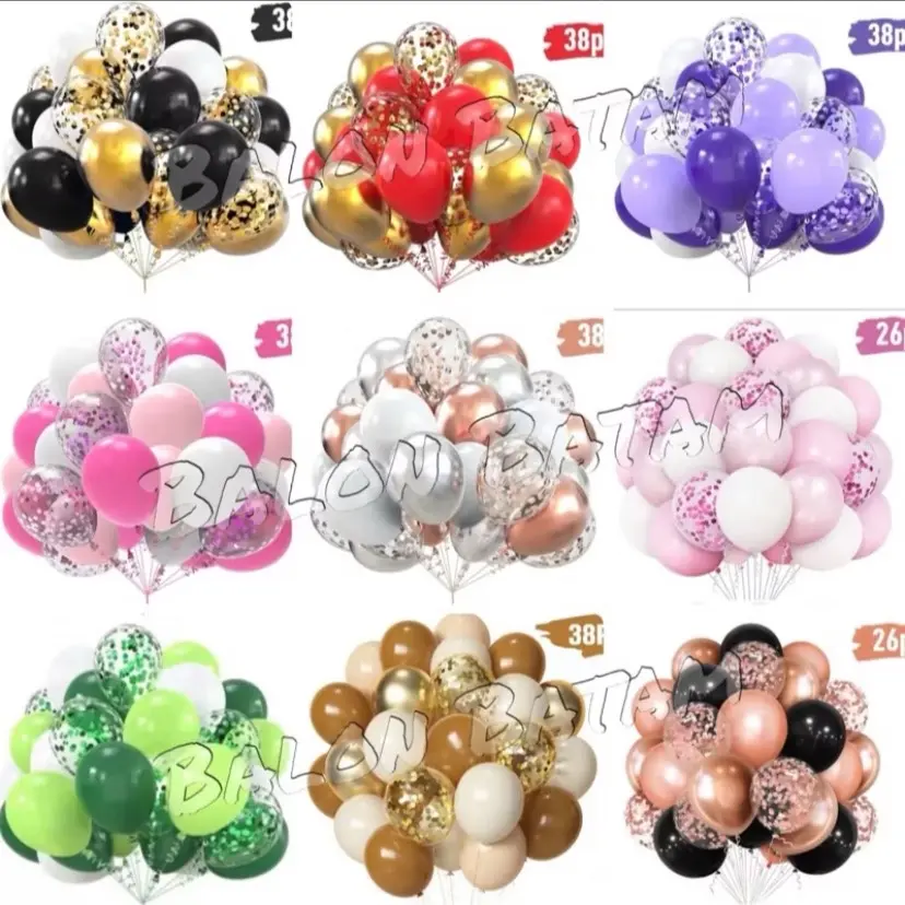 Paket balon 38pcs metalik chrome doff isi confetti mix