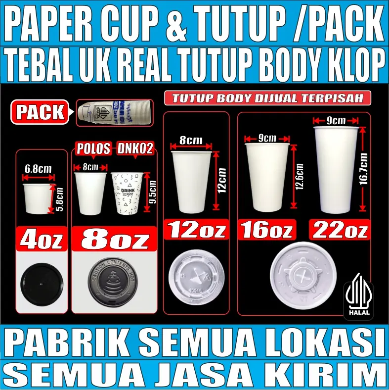 Paper Cup Tebal 12gr 4oz 120ml 8oz 240ml 12oz 360ml 16oz 480ml 22oz Pack Gelas Kertas Trifinity JSP