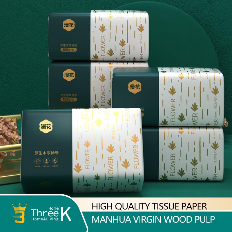 Product Introduction of Manhua High Quality Virgin Wood Pulp Tissue Paper Pack - 400 Sheets, Unscented, Eco-Friendly, Recyclable, Water Absorbent Napkin 3