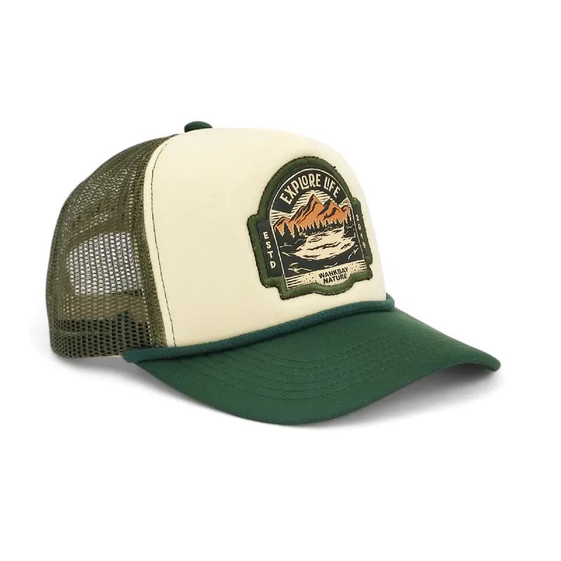 Wankbay Topi Trucker Plastisol Explore Life Green White Dewasa Corduroy Hat 2