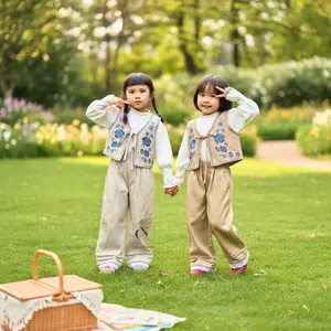 Haruka Setelan Celana Anak Perempuan 3IN1 Vest Bordir ZR Bahan Jeans Gray Modis & Nyaman untuk Tampil Stylish dengan Celana Baju Dalaman dan Vest