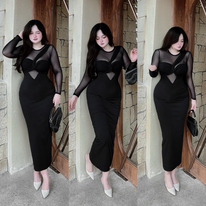 ĐẦM CỔ TRÒN PHỐI LƯỚI CUT XẺ VÒNG MỘT CÁ TÍNH CO BIGSIZE Nữ Women