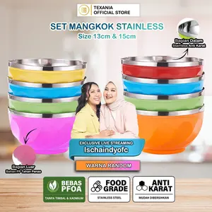 [Ischaindyofc Khusus VIDEO] TEXANIA Mangkok WARNA RANDOM Bahan Stainless Anti Karat Foodgrade dan Plastik PP Tahan Panas (Harga Per-1pcs)