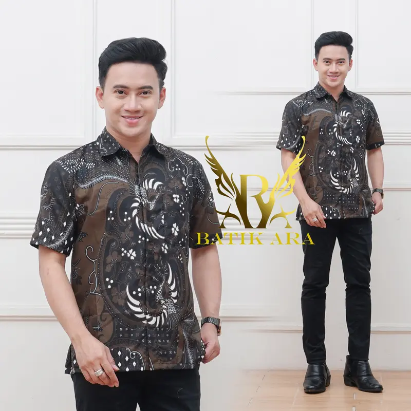 kemeja batik lengan pendek pria dewasa poliester 2