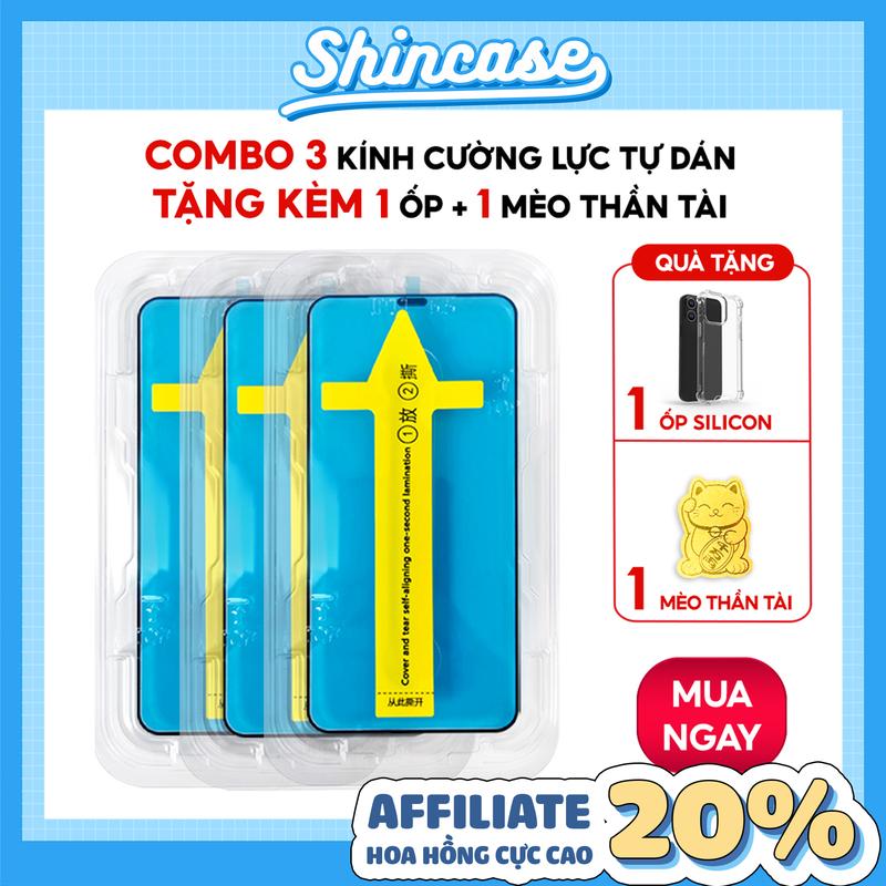  Combo 3 Kính Cường Lực Full Màn Tự Dán Trong  50-5-2  Tặng 1 Ốp Silicon Trong Suốt Và Mèo Thần Tài cho iPhone 6 6s 7 8 Plus X XS XR 11 12 13 14 15 16 17 Pro Max Mini 