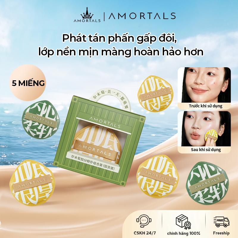 Bông phấn Amortals kích thước lớn và dày chất liệu Rubycell giúp lớp trang điểm mịn màng che phủ khuyết điểm phù hợp với kem nền cushion mềm mại thân thiện với da gói 5 miếng để tích trữ